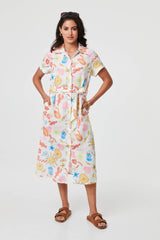 Abstract Tie Waist Midi Shirt Dress