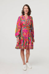 Printed Tie Waist Tiered Short Dress