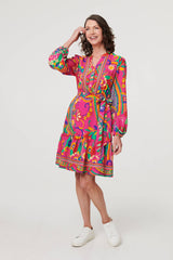 Printed Tie Waist Tiered Short Dress