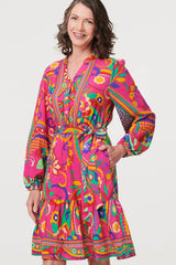 Printed Tie Waist Tiered Short Dress