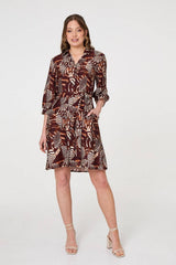 Animal Print Tie Waist Shirt Short Dress