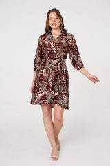 Animal Print Tie Waist Shirt Short Dress