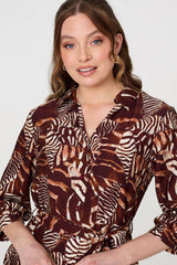 Animal Print Tie Waist Shirt Short Dress
