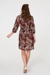 Animal Print Tie Waist Shirt Short Dress