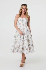 Floral A-Line Cami Strap Midi Dress