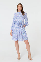 Printed High Neck Short Shirt Dress
