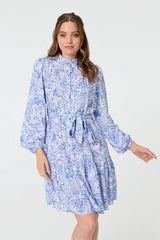 Printed High Neck Short Shirt Dress