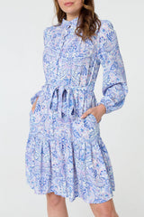 Printed High Neck Short Shirt Dress