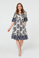 Printed 1/2 Sleeve Knee Length Dress