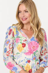 Floral Long Sleeve Tiered Short Dress