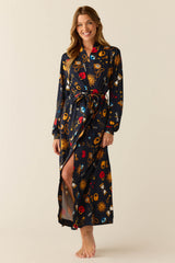Skyler Cloud Jersey Banded Long Robe in Mystic