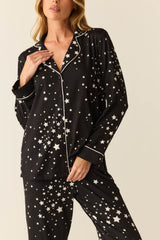 Winter Cloud Jersey PJ Set in Black Stars