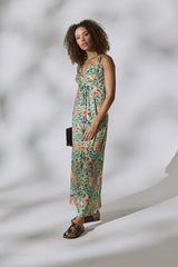 Butterfly Print V-Neck Empire Maxi Dress