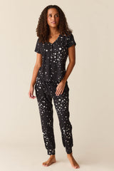 Nadia Cloud Jersey PJ Set in Black Stars
