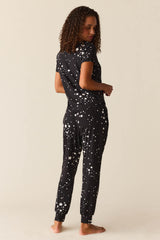 Nadia Cloud Jersey PJ Set in Black Stars