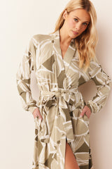 Skyler Cloud Jersey Banded Long Robe in Fern