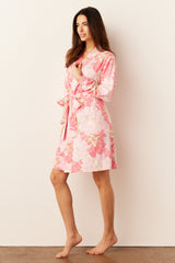 Quinn Cloud Jersey Banded Short Robe in Dahlia