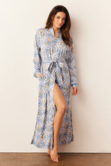 Skyler Cloud Jersey Banded Long Robe in Villeroy