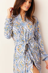 Skyler Cloud Jersey Banded Long Robe in Villeroy
