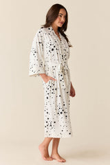 Vera Cloud Jersey Midi Robe in White Stars